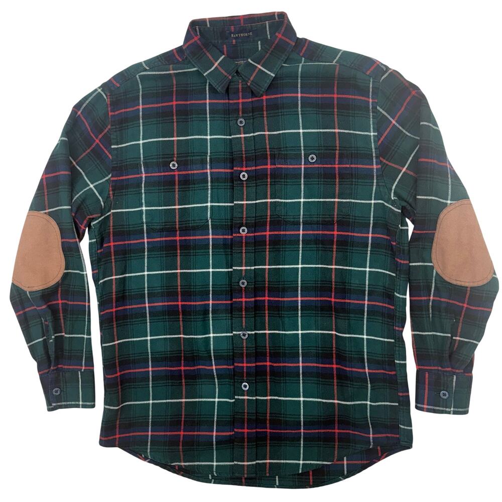 Pendleton Plaid Flannel Shirt Men's Medium Elbow Patches Green Red Blue